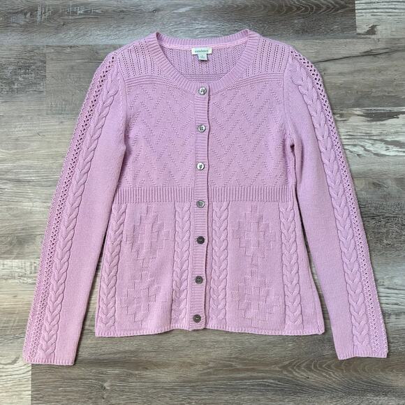 Sundance Lilac Wool Blend Cardigan Sweater Small Cable Knit Button Front - Picture 9 of 9